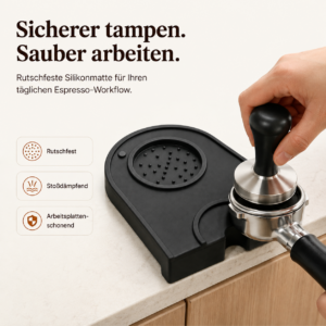 Kompakte Silikon-Tampermatte als rutschfeste Ablagefläche für Kaffee-Tamper und Espresso-Distributor bis 6,5 cm Durchmesser