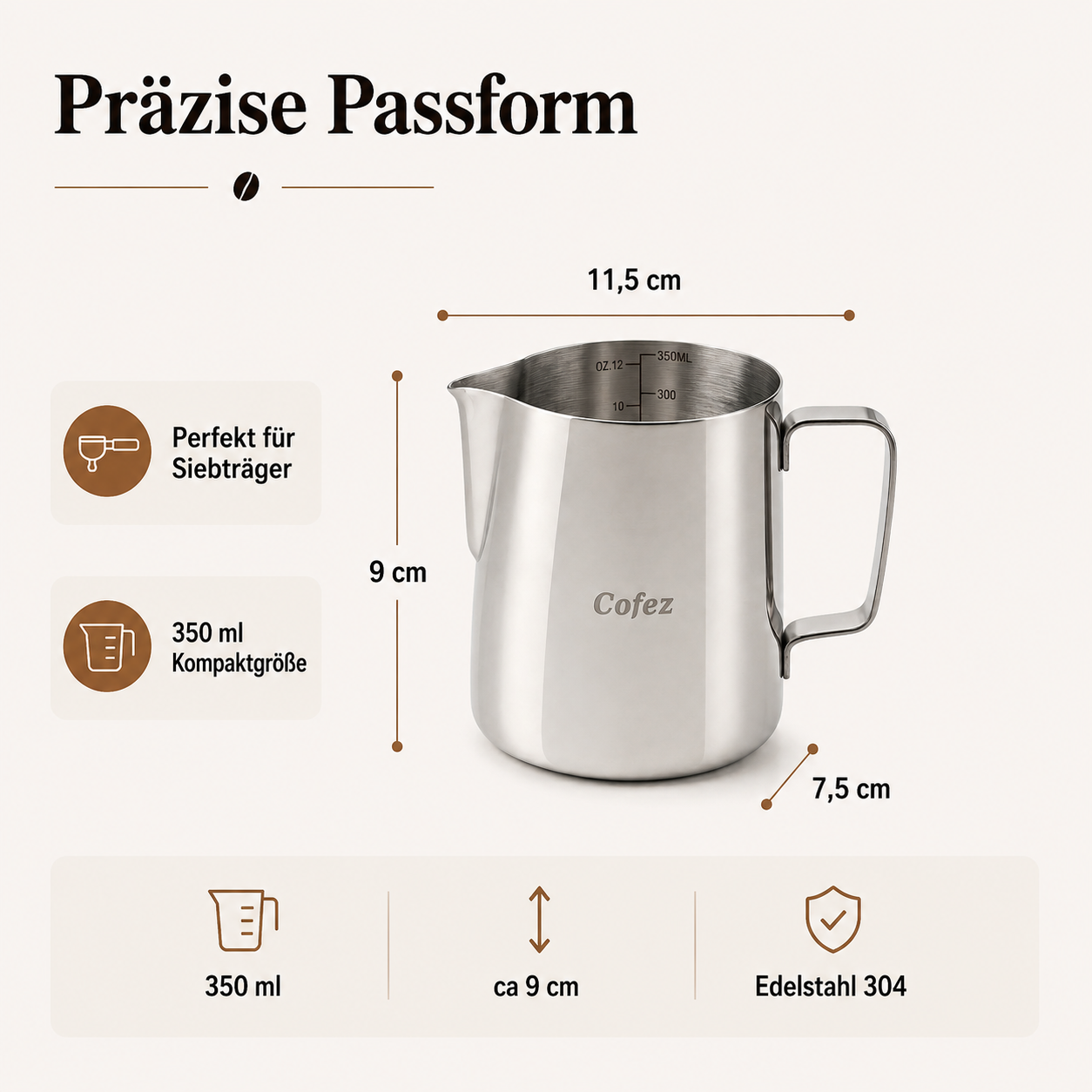Milchkännchen 350 ml aus Edelstahl – Barista Kanne – Bild 5