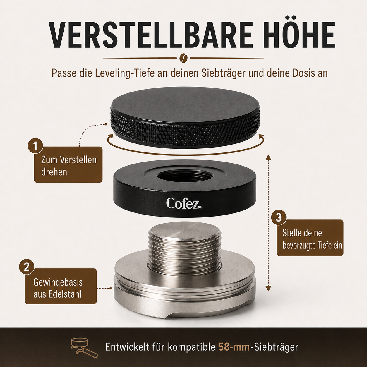 Distributor 58mm – Höhenverstellbarer Espresso Kaffeeverteiler – Bild 5