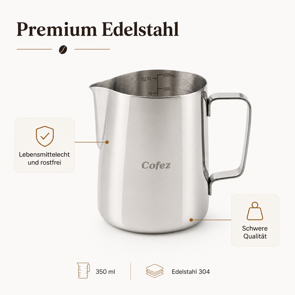 Milchkännchen 350 ml aus Edelstahl – Barista Kanne – Bild 2